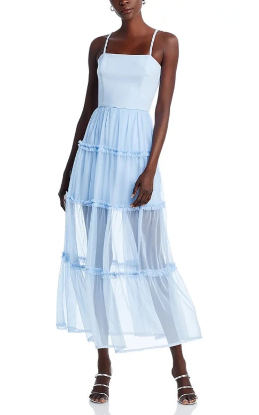 FRENCH CONNECTION WOMENS SIZE 2 WHISPER STRAPPY PARTY DRESS TULLE SOFT BLUE NEW